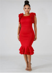 Pleats Body-Con Dress - Red / Large - MLH Online
